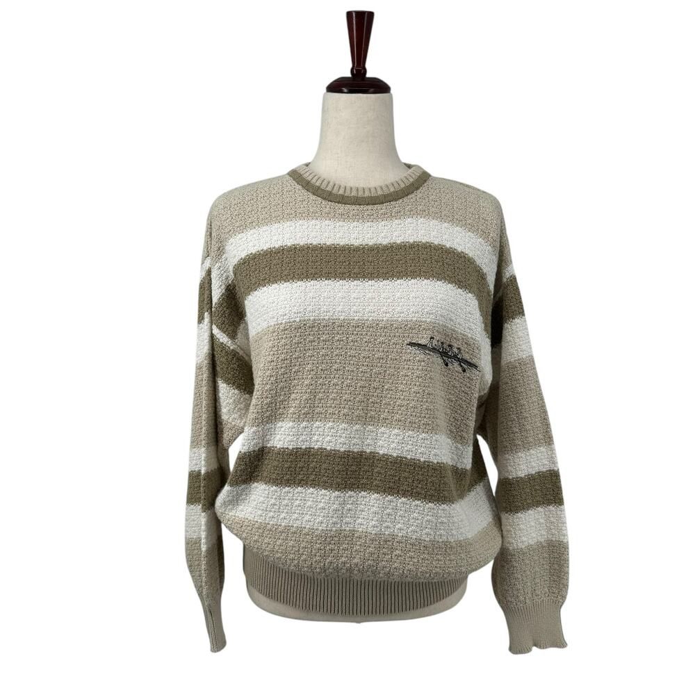 Danilo Striped Knit Crew‎ Neck Sweater Boat Rowing Team Embroidery Womens 48/S